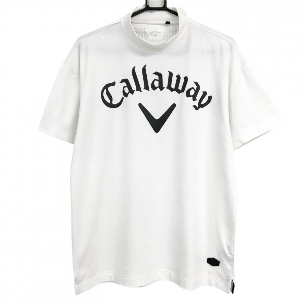 キャロウェイ 半袖ハイネックシャツ 白×黒 ビックロゴプリント メンズ L ゴルフウェア Callaway