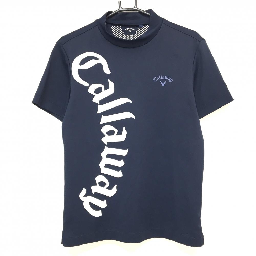 キャロウェイ 半袖ハイネックシャツ ネイビー×白 ビッグロゴ  メンズ M ゴルフウェア Callaway