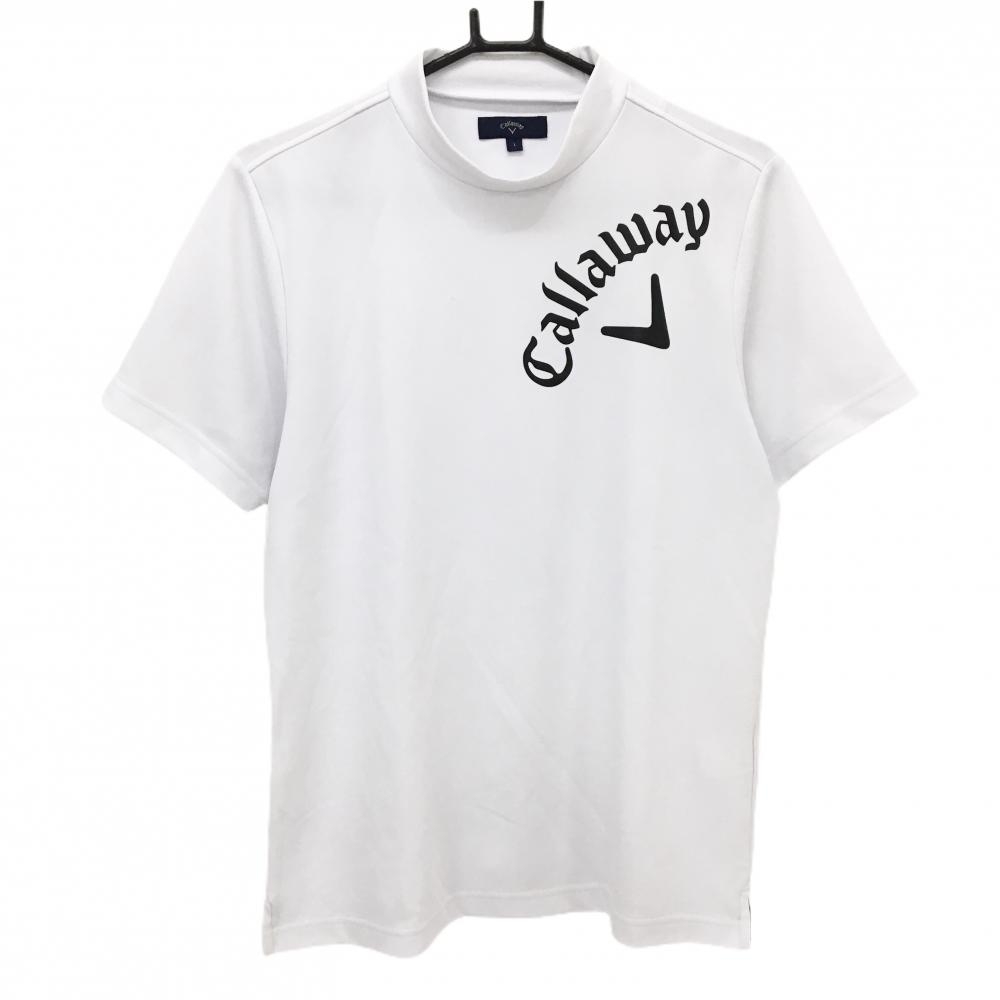 【美品】キャロウェイ 半袖ハイネックシャツ 白×黒 ビッグロゴ  メンズ L ゴルフウェア Callaway