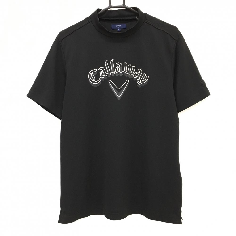 【超美品】キャロウェイ 半袖ハイネックシャツ 黒×白 フロントロゴ メンズ LL ゴルフウェア Callaway