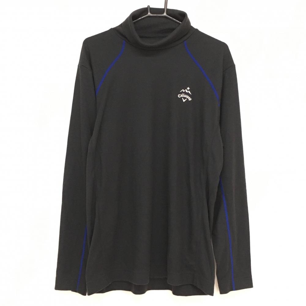 【超美品】キャロウェイ 長袖ハイネックシャツ 黒×ブルー 表裏起毛 ロゴ刺しゅう 大きいサイズ メンズ 3L ゴルフウェア Callaway