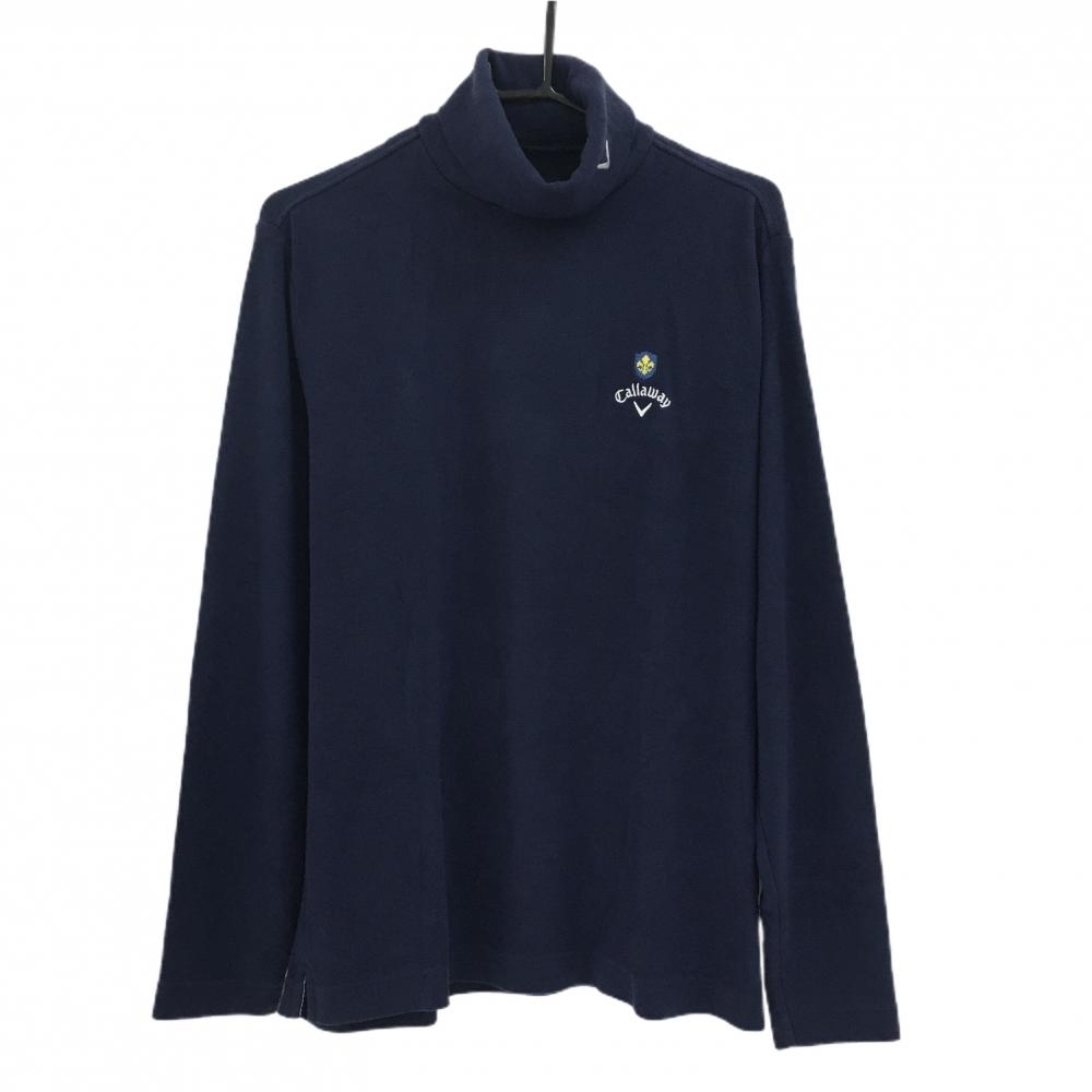 【美品】キャロウェイ 長袖ハイネックシャツ ネイビー 微起毛 アクリル混 メンズ LL ゴルフウェア Callaway
