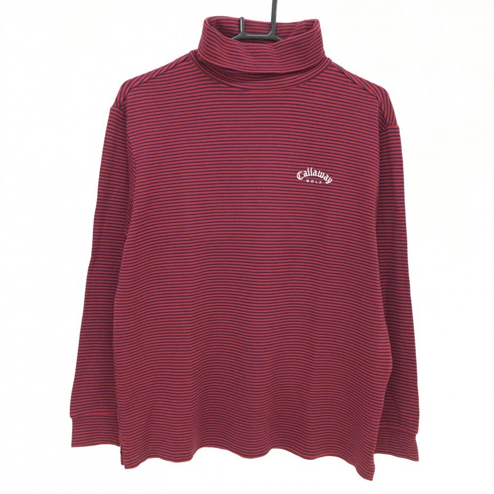 キャロウェイ 長袖タートルネックシャツ レッド×ネイビー ボーダー ロゴ刺しゅう メンズ M ゴルフウェア Callaway
