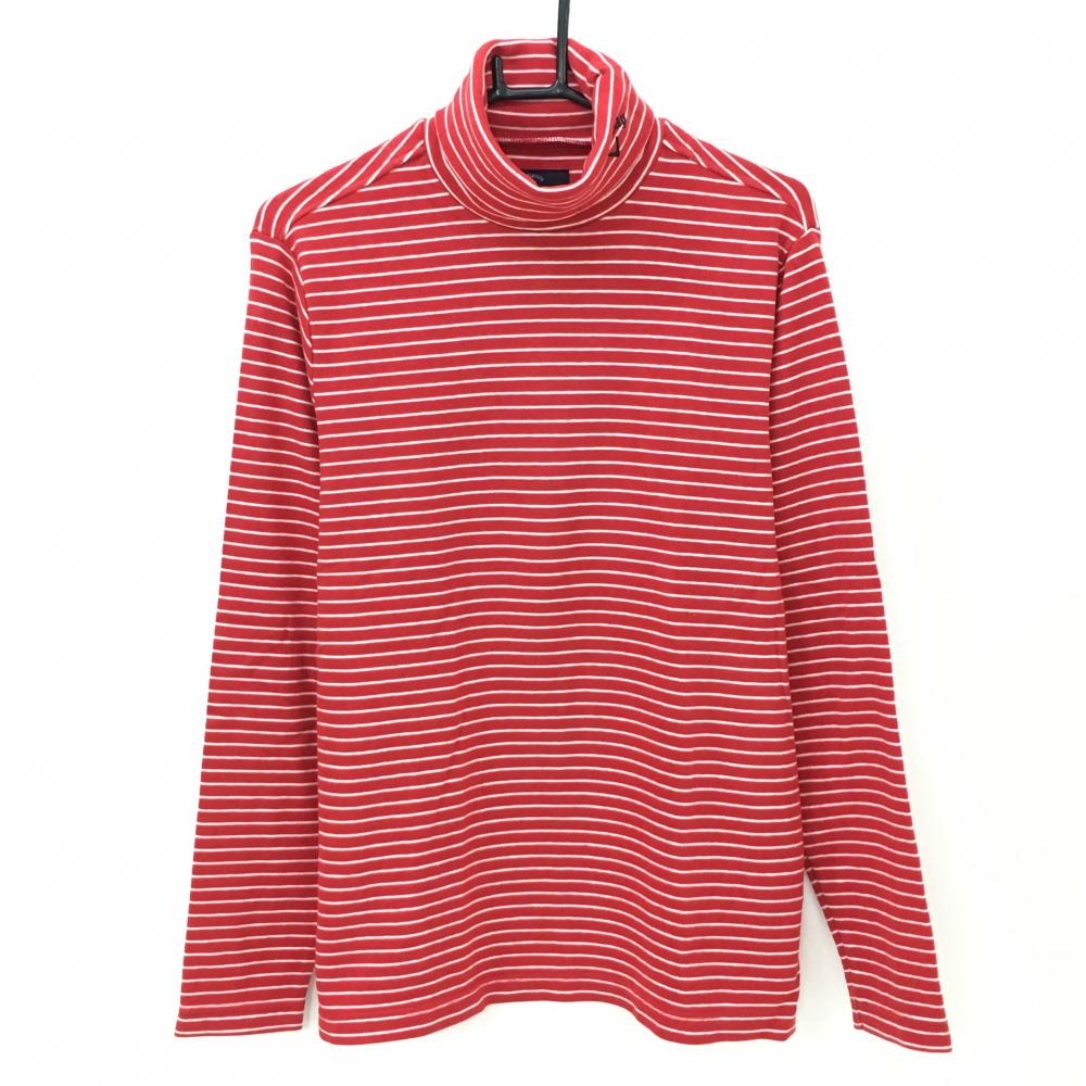 【超美品】キャロウェイ 長袖タートルネックシャツ レッド×白 ボーダー 表微起毛 ハイネック メンズ L ゴルフウェア Callaway