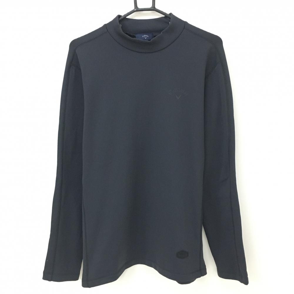 【美品】キャロウェイ 長袖ハイネックシャツ ダークグレー 胸元ロゴ 裏微起毛 ストレッチ  メンズ LL ゴルフウェア Callaway