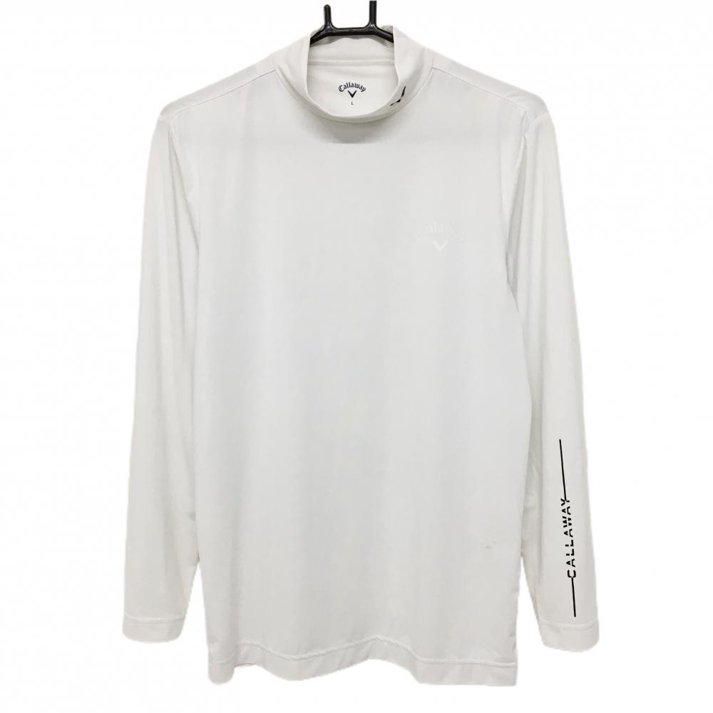 【美品】キャロウェイ 長袖ハイネックシャツ 白 ロゴ黒 ストレッチ インナー メンズ L ゴルフウェア Callaway