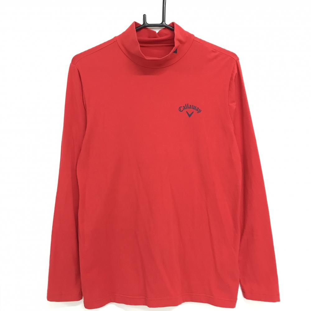 【美品】キャロウェイ 長袖ハイネックシャツ レッド×ネイビー ロゴプリント  メンズ M ゴルフウェア Callaway