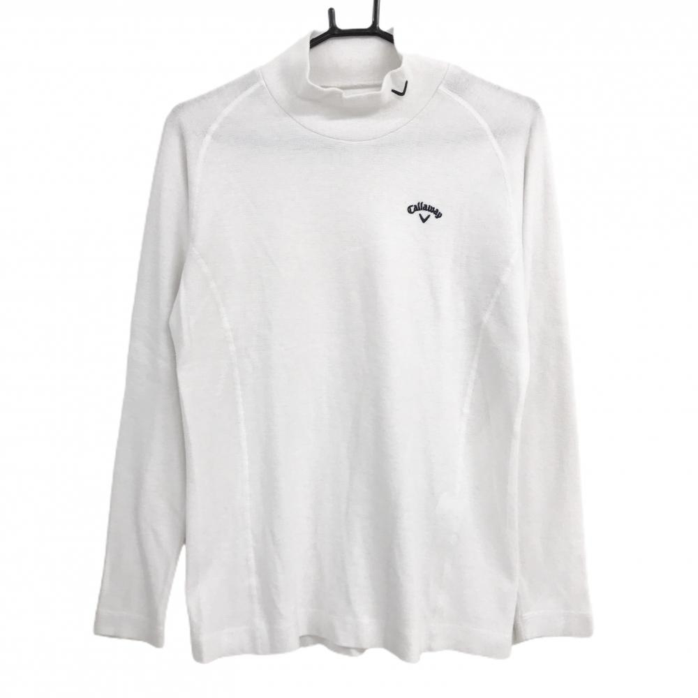 キャロウェイ レッドレーベル 長袖ハイネックシャツ 白 ロゴネイビー 表微起毛 メンズ M ゴルフウェア Callaway