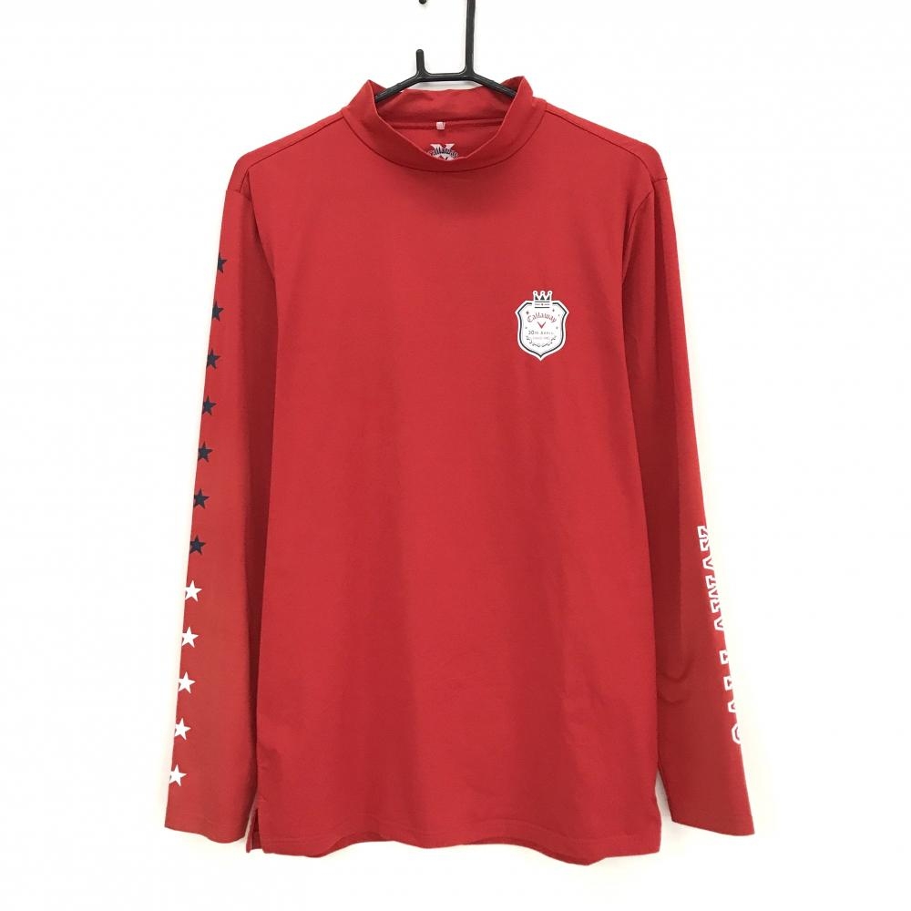 キャロウェイ 長袖ハイネックシャツ レッド 袖ロゴ・星柄 ストレッチ メンズ L・Large ゴルフウェア Callaway