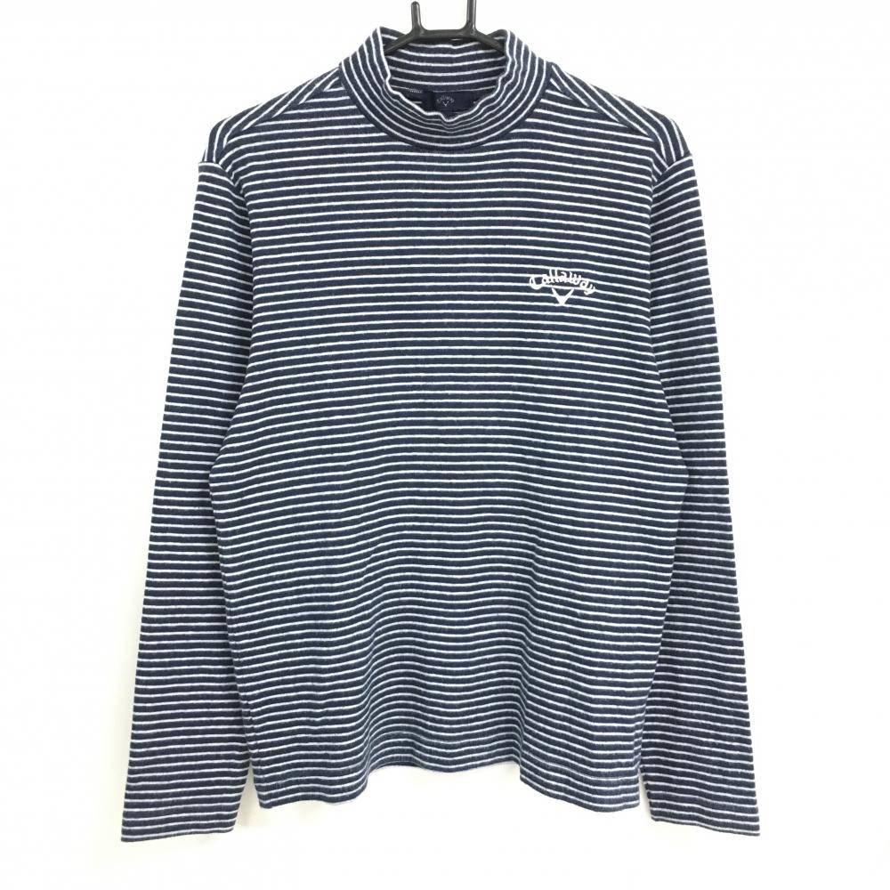 【美品】キャロウェイ 長袖ハイネックシャツ ネイビー×白 微起毛  メンズ L ゴルフウェア Callaway