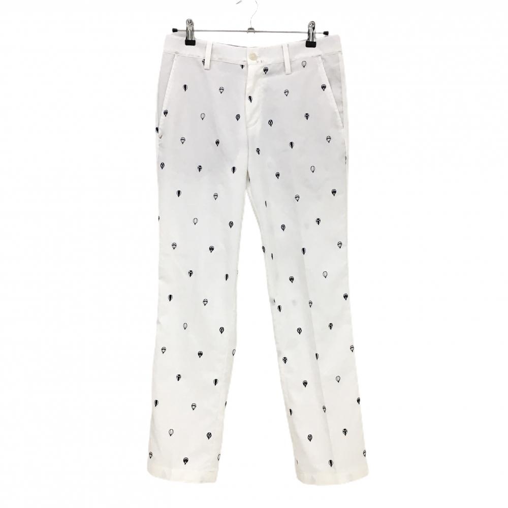 キャロウェイ パンツ 白×ネイビー 気球刺しゅう総柄 ストレッチ メンズ M ゴルフウェア Callaway