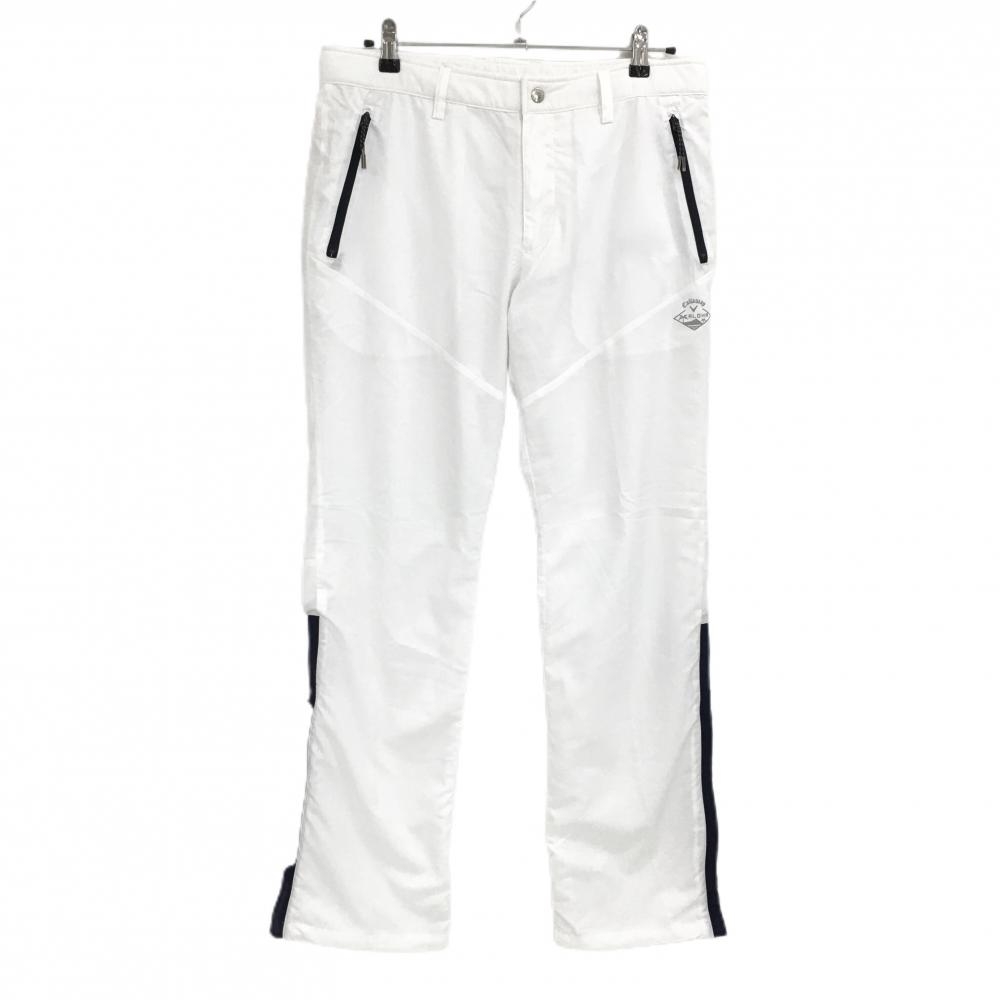 【美品】キャロウェイ パンツ 白 格子柄地模様 サイドライン 裏地メッシュ メンズ LL ゴルフウェア Callaway