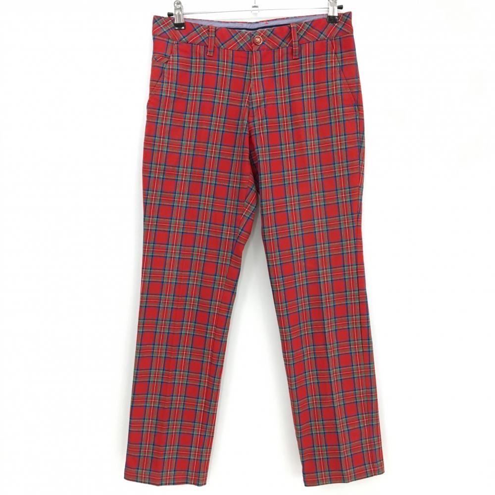 【美品】キャロウェイ パンツ レッド×ブルー チェック柄 バックロゴ メンズ M ゴルフウェア Callaway