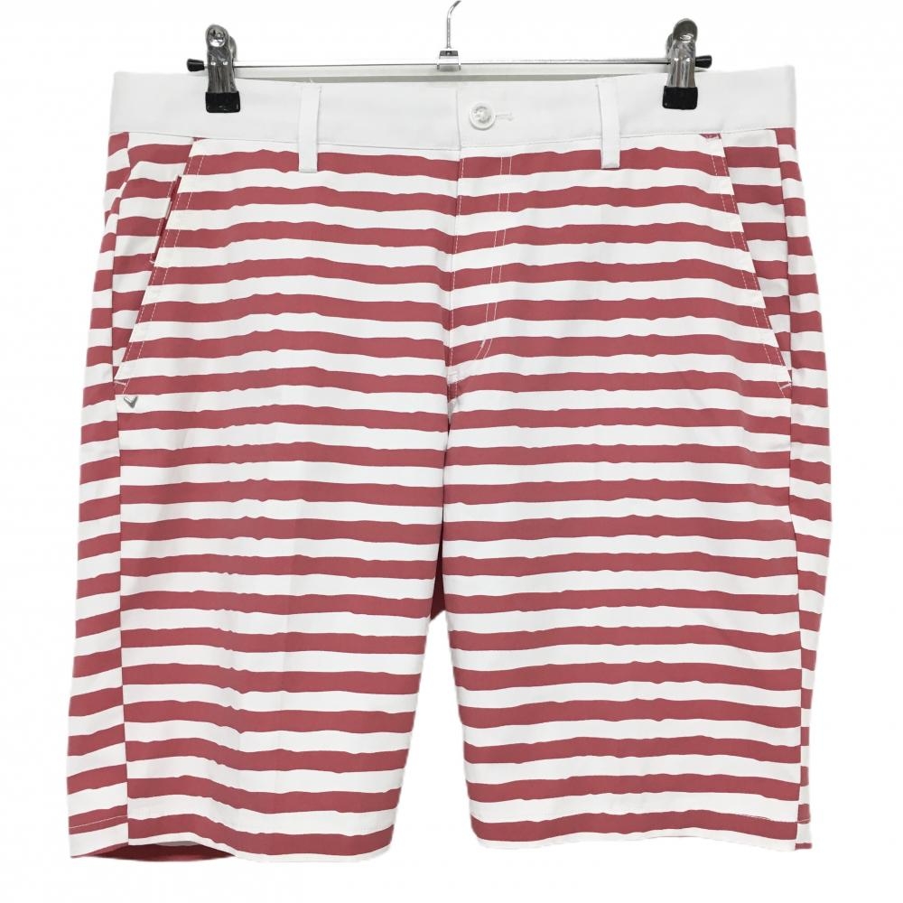 キャロウェイ ハーフパンツ レッド×白 ボーダー  メンズ 3L ゴルフウェア 大きいサイズ Callaway