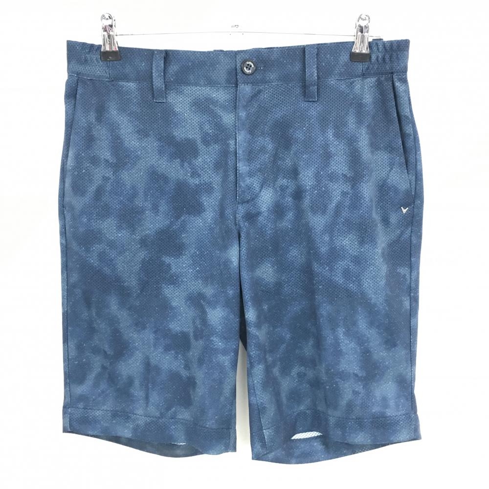 【超美品】キャロウェイ ハーフパンツ ネイビー系 総柄風 メッシュ生地 ウエスト調節紐付 メンズ L ゴルフウェア 2024年モデル Callaway