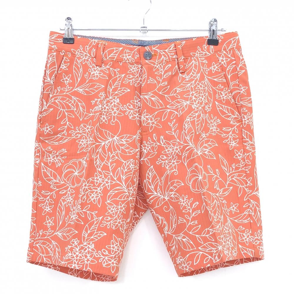 【超美品】キャロウェイ ハーフパンツ オレンジ×白 総柄 花 リーフ メンズ M ゴルフウェア Callaway