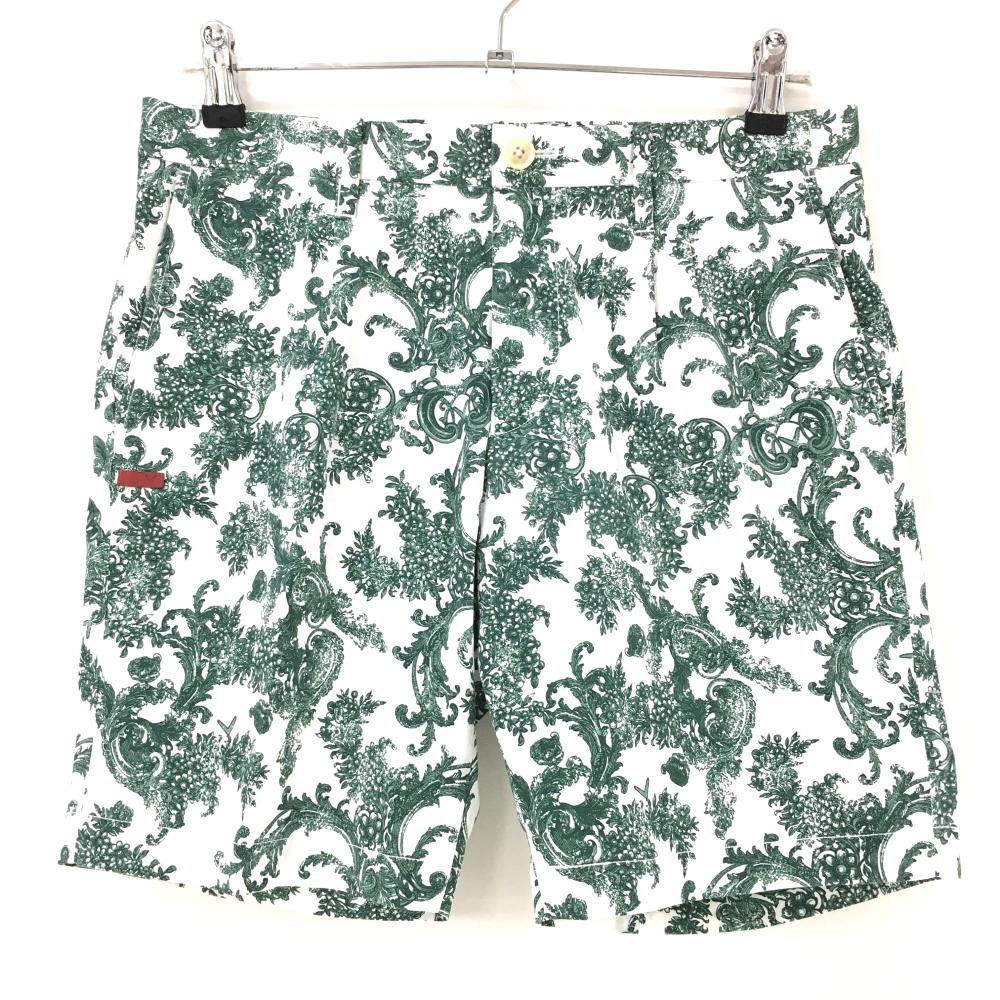 【美品】キャロウェイ レッドレーベル ハーフパンツ 白×グリーン系 総柄 ストレッチ  メンズ M ゴルフウェア Callaway