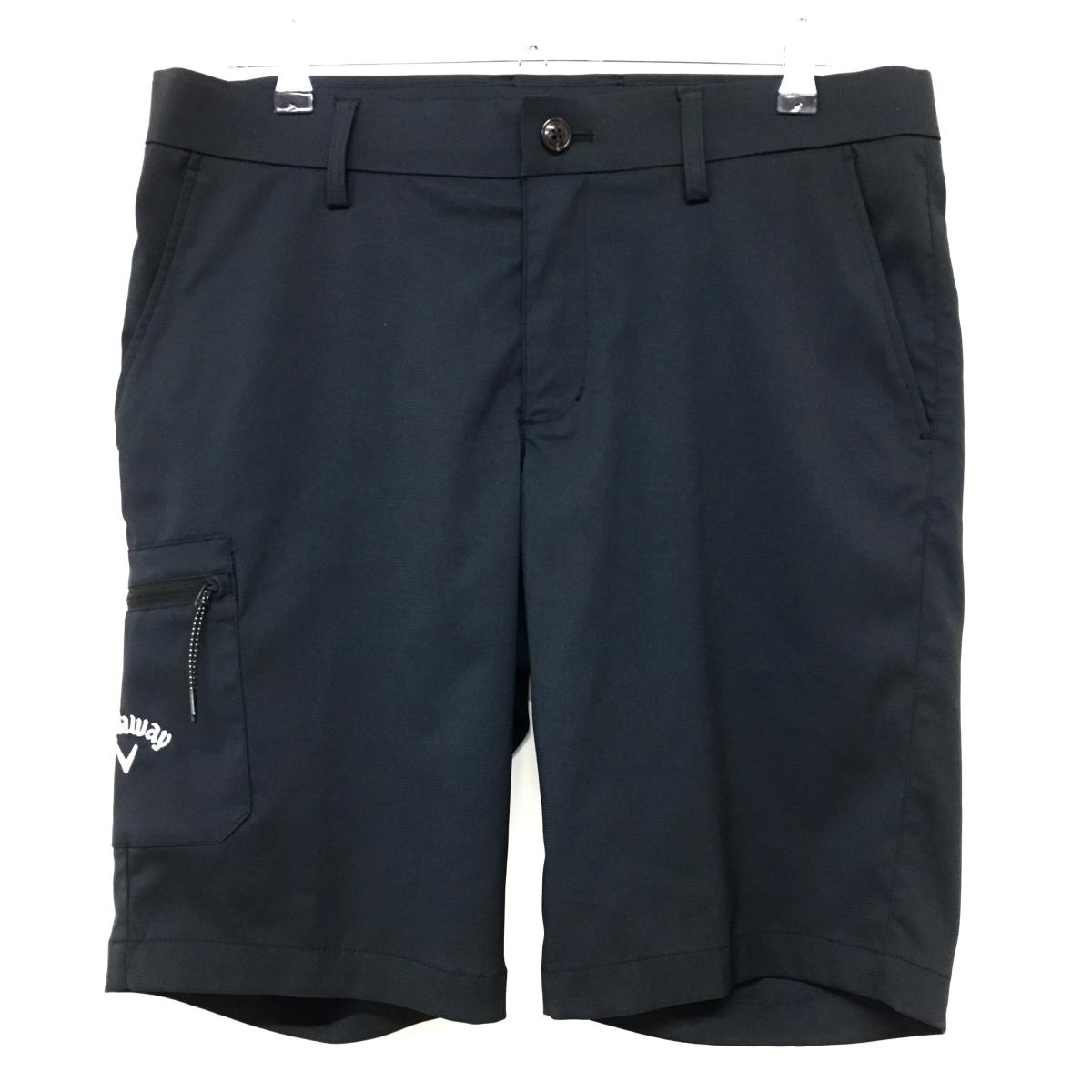 【超美品】キャロウェイ ハーフパンツ 黒×白 サイドジップポケット ロゴ刺しゅう メンズ L ゴルフウェア Callaway