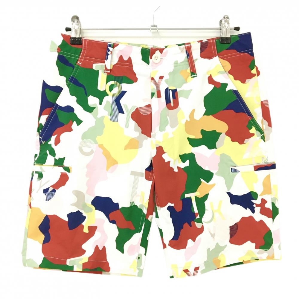 キャロウェイ ハーフパンツ 白×マルチカラー 総柄 カモフラ風 メンズ M ゴルフウェア Callaway