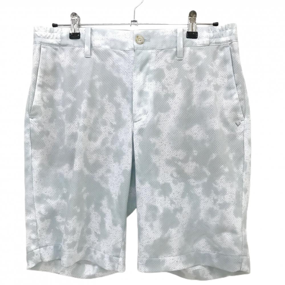 【美品】キャロウェイ ハーフパンツ 白×ライトブルー メッシュ調 総柄  メンズ LL ゴルフウェア 2024年モデル Callaway