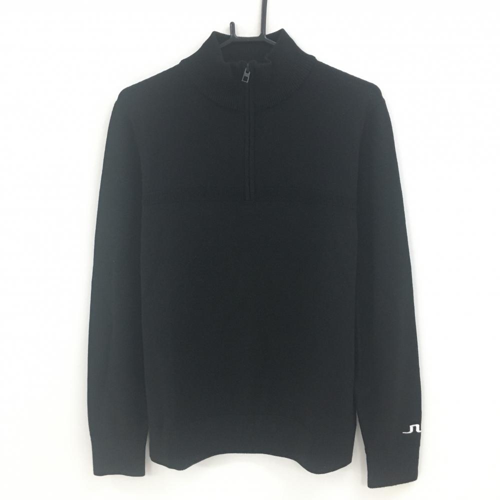 【美品】ジェイリンドバーグ ハイネックセーター 黒 ウール100％ ニット ハーフジップ メンズ M ゴルフウェア J．LINDEBERG