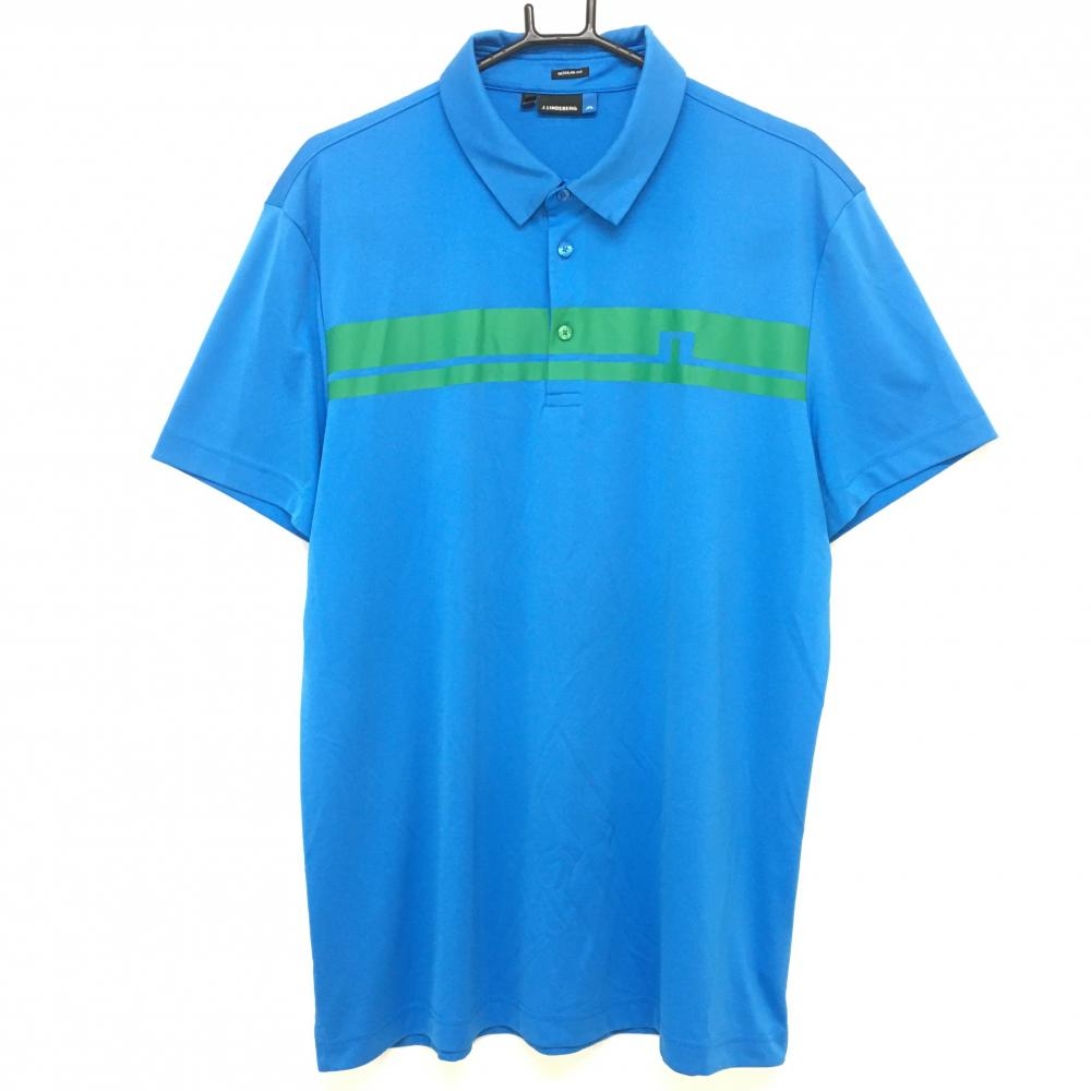 ジェイリンドバーグ 半袖ポロシャツ ブルー×グリーン 胸ロゴ メンズ