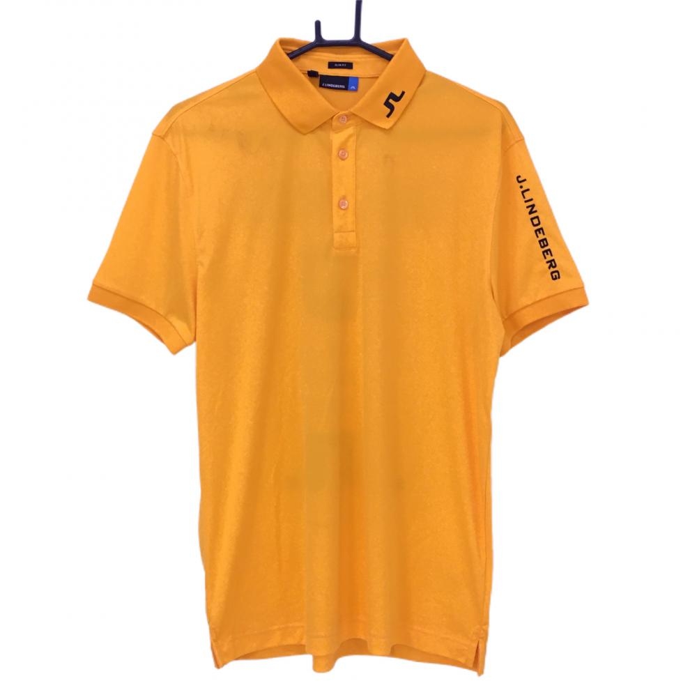 ジェイリンドバーグ 半袖ポロシャツ オレンジ×黒 ロゴ刺しゅう バックプリント SLIM FIT  メンズ L ゴルフウェア J．LINDEBERG