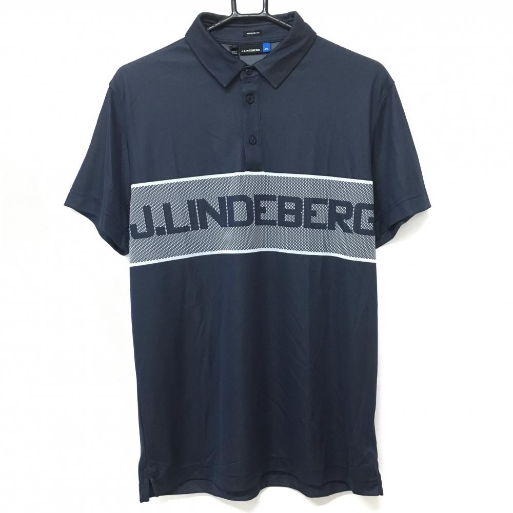 【新品】ジェイリンドバーグ 半袖ポロシャツ ネイビー×グレー フロントロゴ メンズ M ゴルフウェア J．LINDEBERG