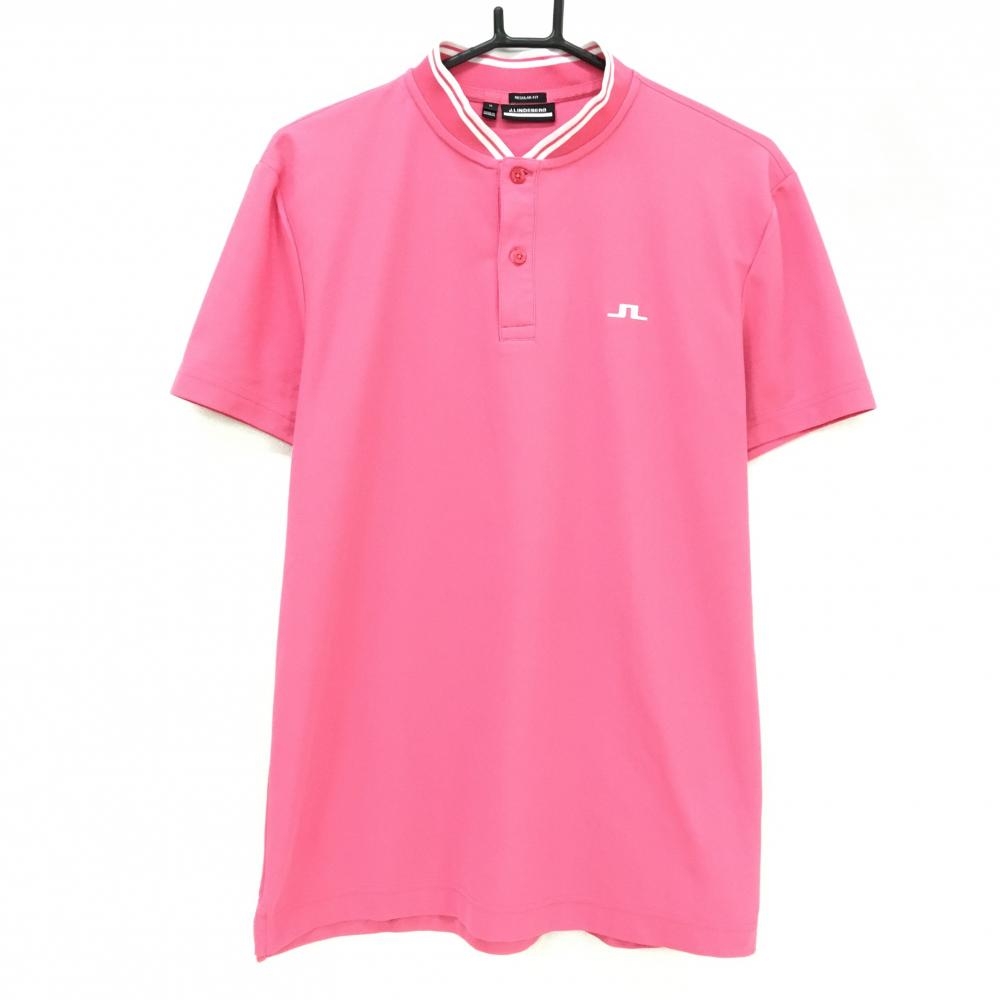 【超美品】ジェイリンドバーグ 半袖ポロシャツ ピンク×白 スタンダードカラー  メンズ M ゴルフウェア J．LINDEBERG