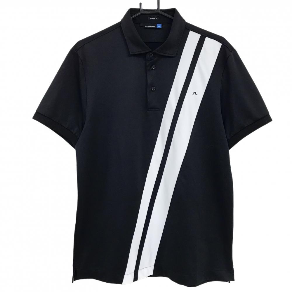 ジェイリンドバーグ 半袖ポロシャツ 黒×白 ロゴ刺しゅう  メンズ L ゴルフウェア J．LINDEBERG