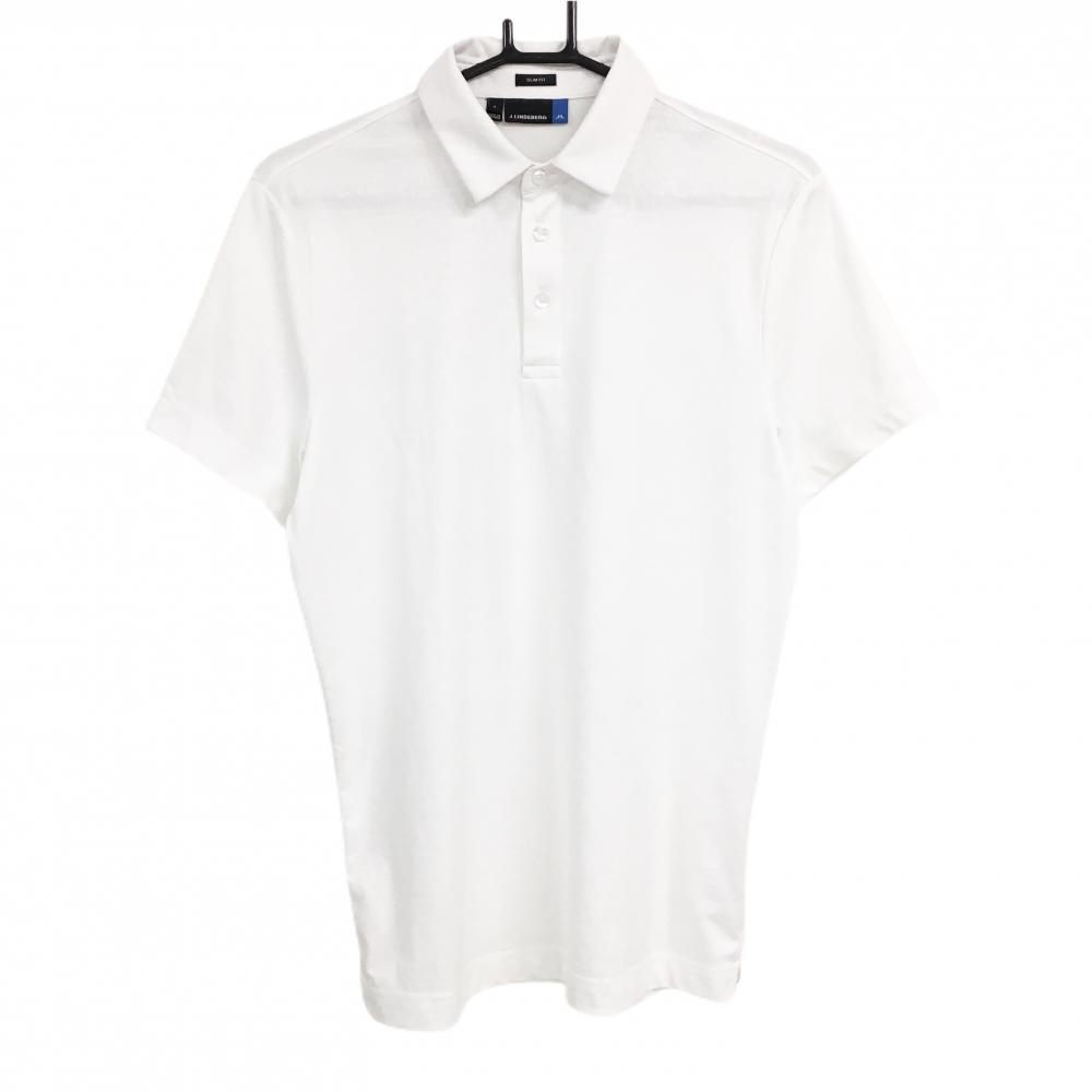 【超美品】ジェイリンドバーグ 半袖ポロシャツ 白 ロゴ総柄地模様  メンズ S ゴルフウェア J．LINDEBERG