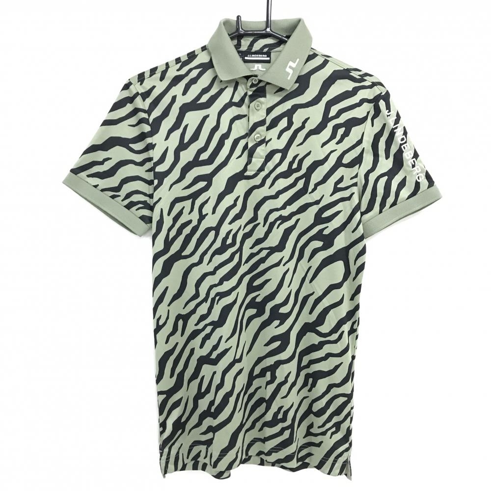 【美品】ジェイリンドバーグ 半袖ポロシャツ カーキ×黒 ゼブラ柄  メンズ XS ゴルフウェア J．LINDEBERG