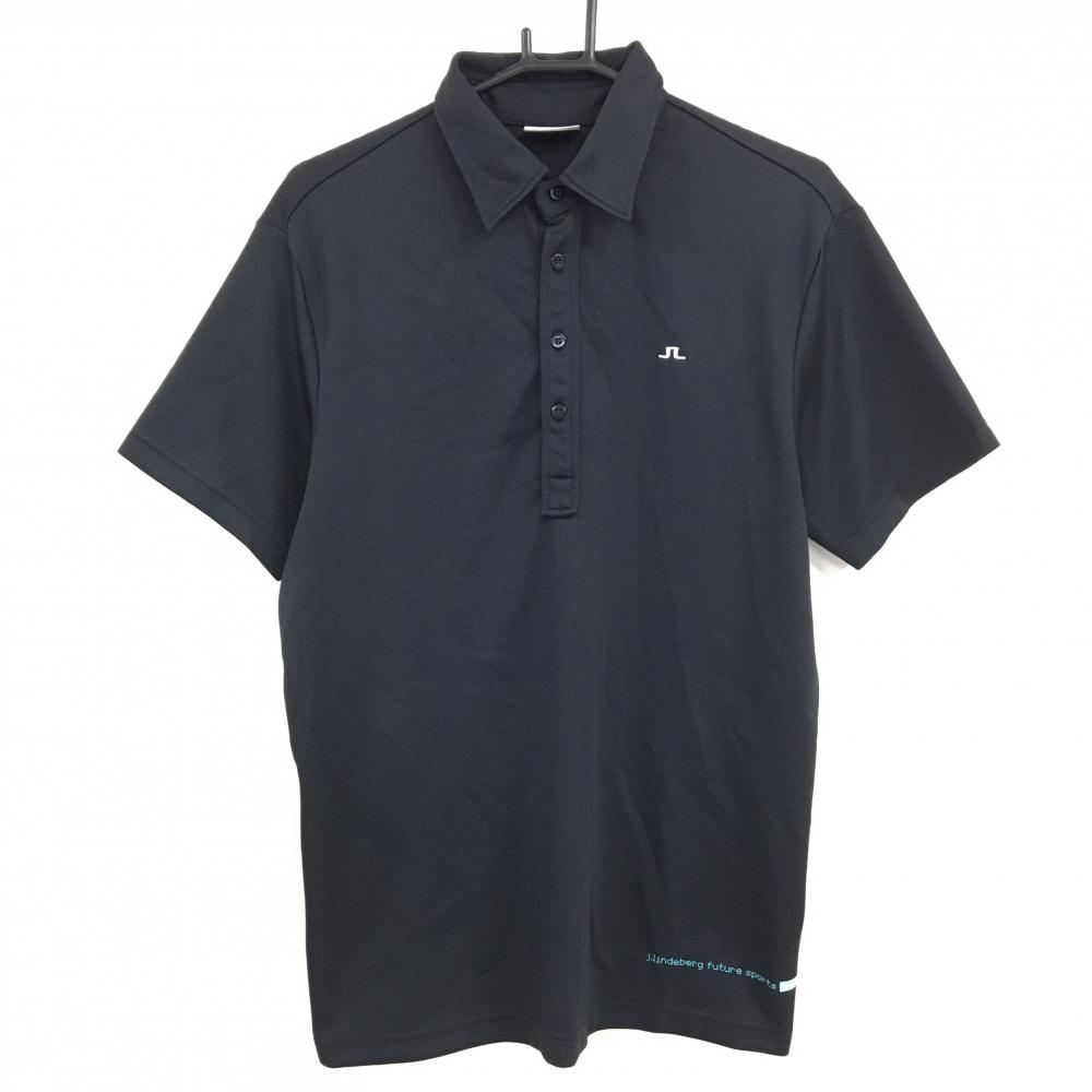 【美品】ジェイリンドバーグ 半袖ポロシャツ 黒 ロゴ白 メンズ M ゴルフウェア J．LINDEBERG