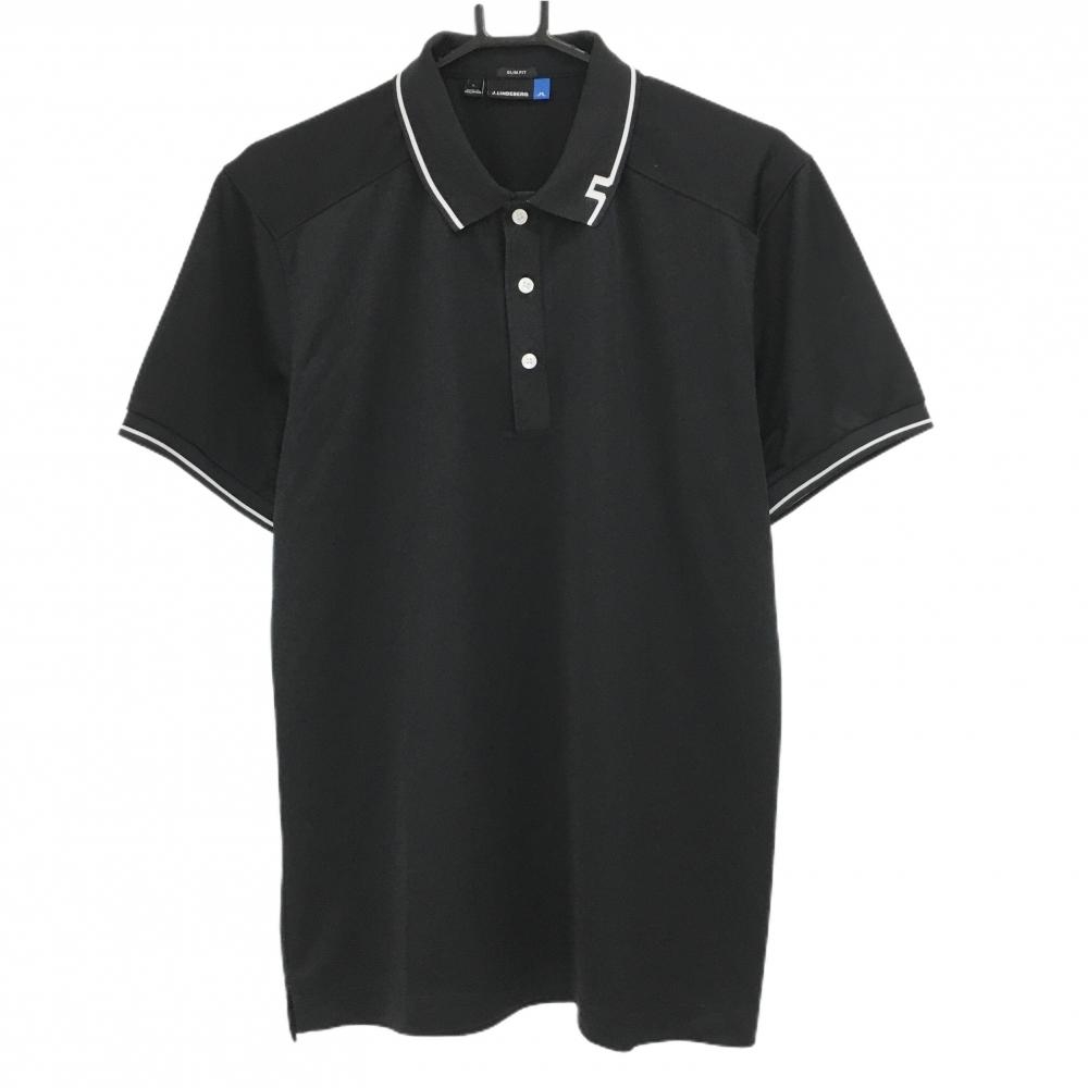 【超美品】ジェイリンドバーグ 半袖ポロシャツ 黒×白 襟ロゴ SLIM FIT  メンズ L ゴルフウェア J．LINDEBERG