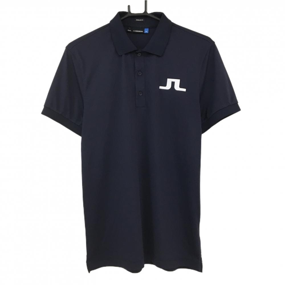 【美品】ジェイリンドバーグ 半袖ポロシャツ ネイビー REGULAR FIT ビッグロゴ白 メンズ S ゴルフウェア J．LINDEBERG