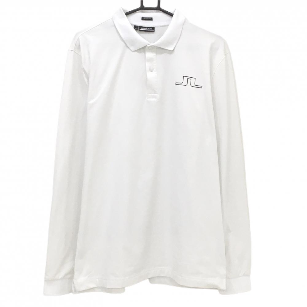 【美品】ジェイリンドバーグ 長袖ポロシャツ 白 裏起毛 メンズ L ゴルフウェア J．LINDEBERG