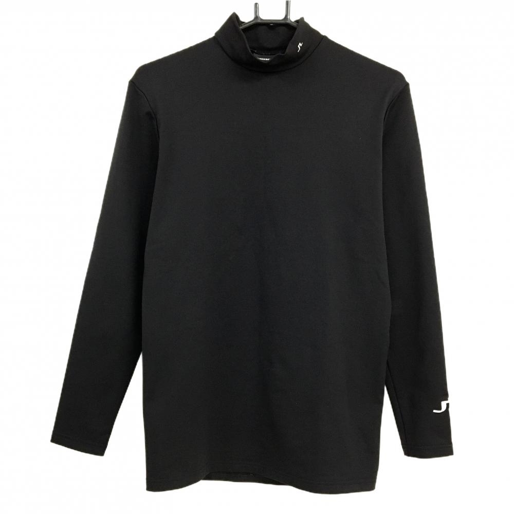 【美品】ジェイリンドバーグ 長袖ハイネックシャツ 黒 ネックロゴ白 裏微起毛 メンズ  ゴルフウェア J．LINDEBERG