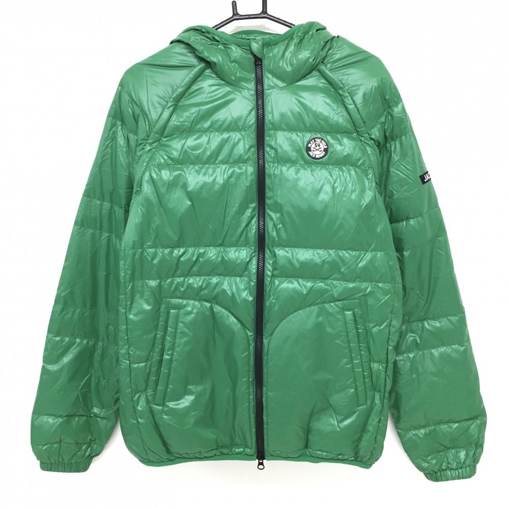 【美品】ジャックバニー 2WAYダウンジャケット グリーン フード付 袖着脱可  メンズ 6(XL) ゴルフウェア Jack Bunny