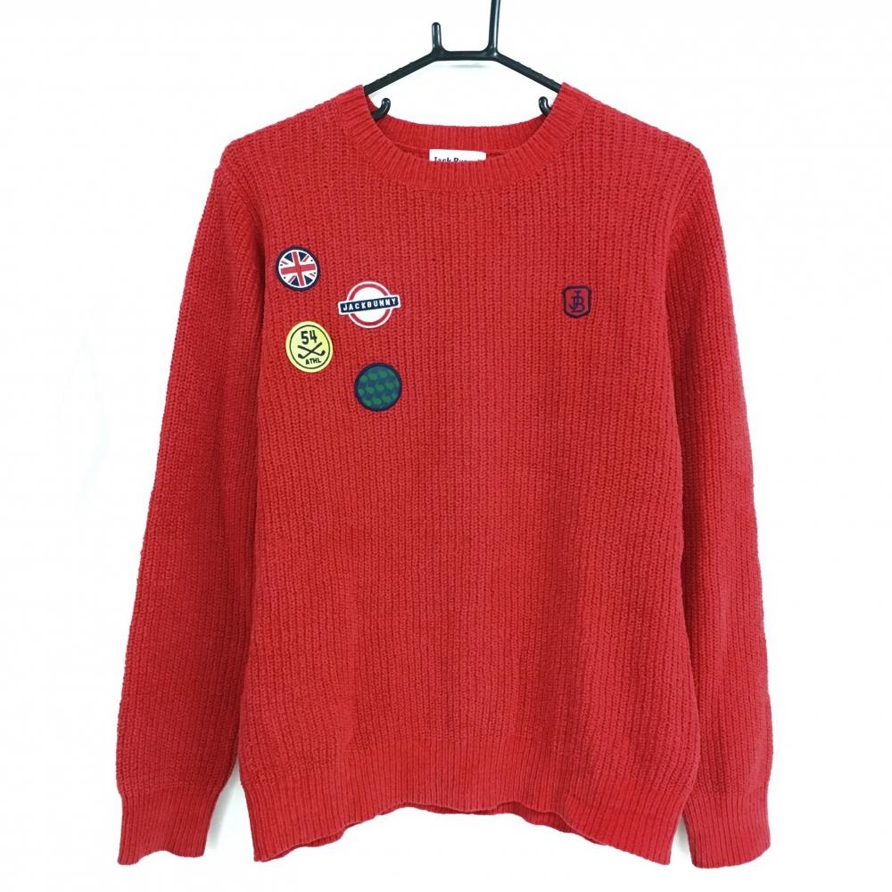 ジャックバニー セーター レッド 複数ワッペン コットン混 メンズ 4(M) ゴルフウェア Jack Bunny