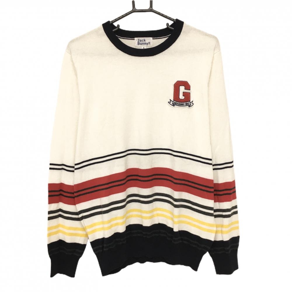 ジャックバニー セーター 白×レッド×ネイビー 一部ボーダー ニット メンズ 6 ゴルフウェア Jack Bunny
