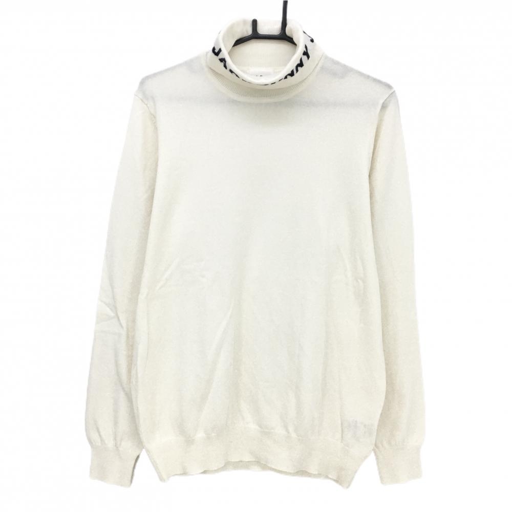 【美品】ジャックバニー タートルネックセーター 白×黒 ネックロゴ ニット メンズ 6(XL) ゴルフウェア Jack Bunny