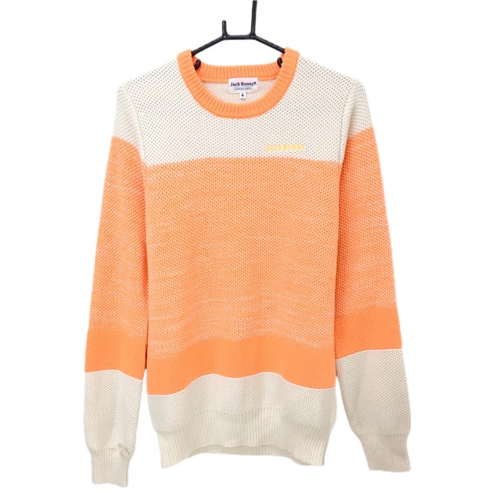 ジャックバニー セーター 白×蛍光オレンジ 胸ロゴ ウール混 ニット メンズ 4(M) ゴルフウェア Jack Bunny