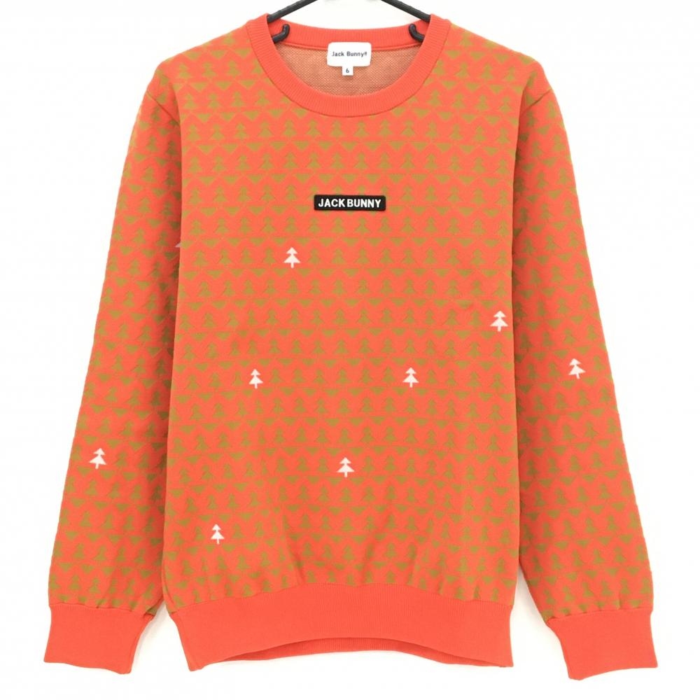【超美品】ジャックバニー セーター オレンジ×イエローブラウン ツリー柄 ポリエステル100％ メンズ 6(XL) ゴルフウェア Jack Bunny