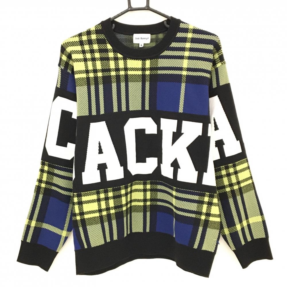 ジャックバニー セーター 黒×イエロー チェック ビッグロゴ ニット  メンズ 4(M) ゴルフウェア 2024年モデル Jack Bunny