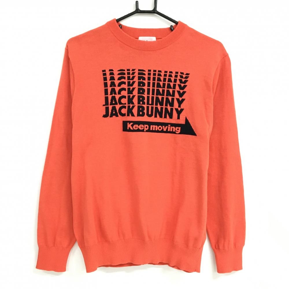 【超美品】ジャックバニー セーター オレンジ×ネイビー ニット フロントロゴ メンズ 4(M) ゴルフウェア Jack Bunny