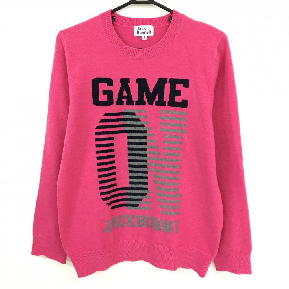 【美品】ジャックバニー セーター ピンク×黒 GAME アクリル混 ニット メンズ 5(L) ゴルフウェア Jack Bunny