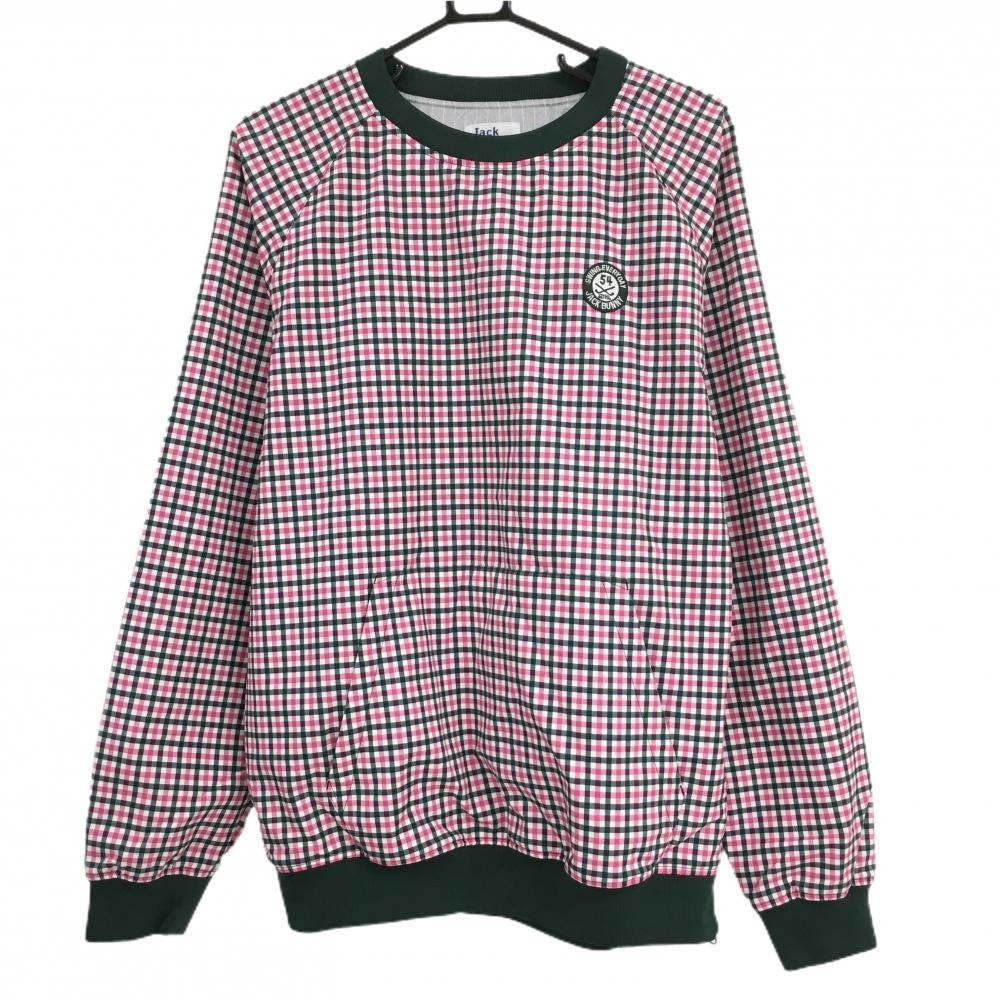【美品】ジャックバニー スニード ピンク×グリーン チェック 蓄熱裏地 ブルゾン メンズ 6(XL) ゴルフウェア Jack Bunny