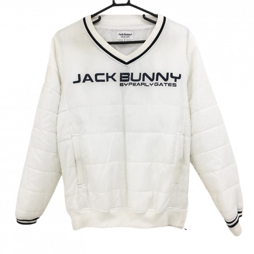 ジャックバニー 中綿スニード 白×ネイビー Vネック ロゴプリント メンズ 3(S) ゴルフウェア Jack Bunny