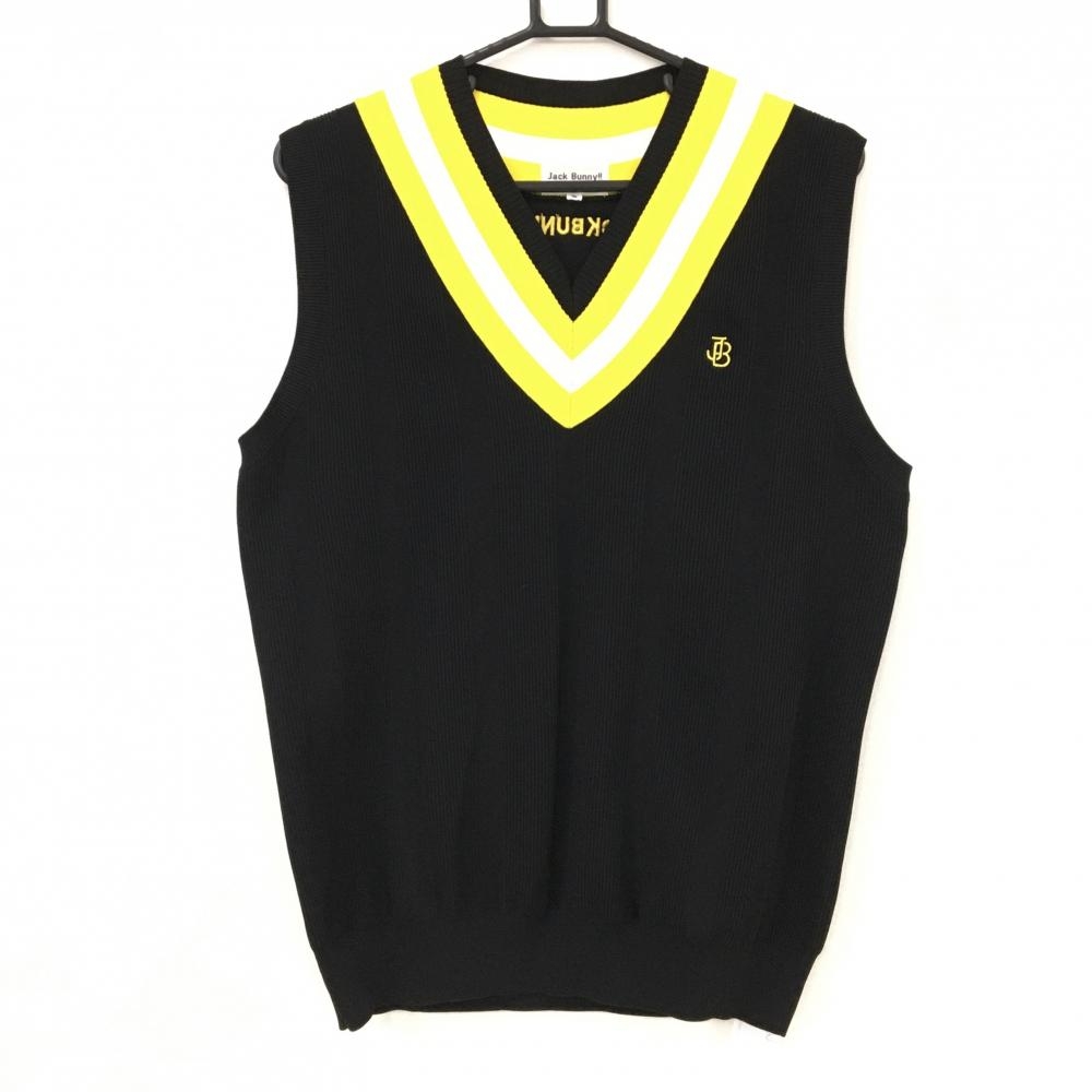 【超美品】ジャックバニー ニットベスト 黒×イエロー ネックライン  メンズ 5(L) ゴルフウェア Jack Bunny