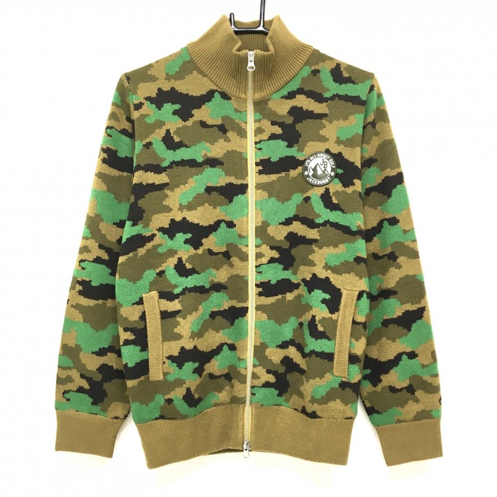 ジャックバニー ニットジャケット ブラウン×グリーン 迷彩柄 カモフラ ダブルジップ ウール混  メンズ 4(M) ゴルフウェア Jack Bunny